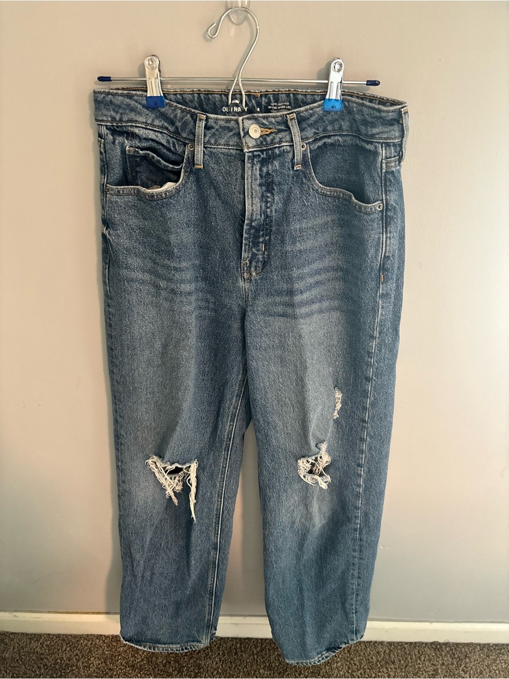 Old Navy Sky-Hi Wide Distressed Blue Jeans